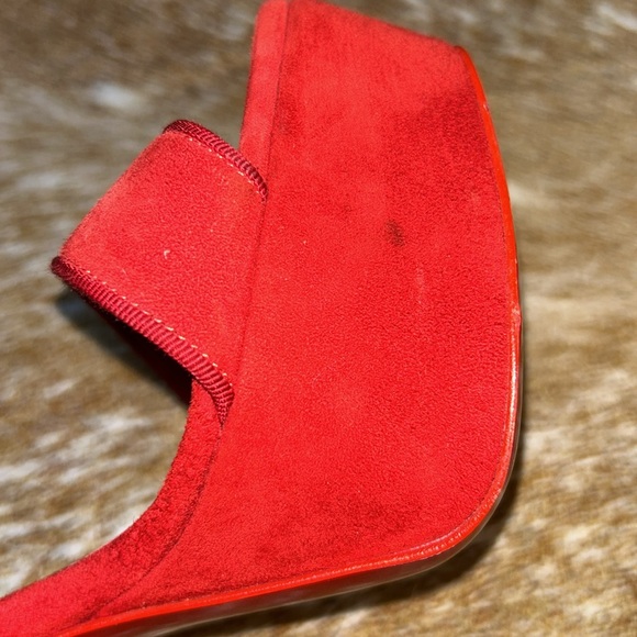 LOUBOUTIN Paris Red High Heel Stiletto Open Toe Platform Sandals GUC EU 38 1/2 - Picture 13 of 17